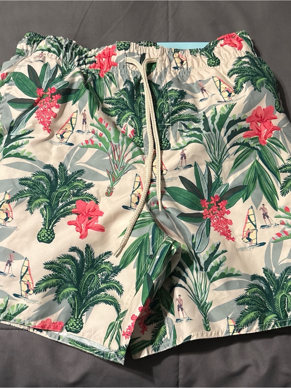 Laguna Men's Tropical Palm Swim Trunks - Coral & Green